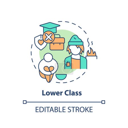 Lower class multi color concept icon. Social stratification. Unemployment. Class system. Economic disparity. Round shape line illustration. Abstract idea. Graphic design. Easy to use in article