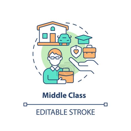 Mittelklasse Multi-Color-Konzept Symbol. Klassensystem. Berufstätige. Wirtschaftliche Stabilität. Abbildung der runden Formlinie. Abstrakte Idee. Grafikdesign. Einfach in Artikel zu verwenden