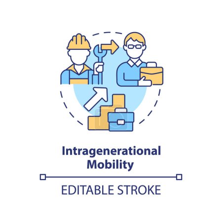 Intragenerational mobility multi color concept icon. Career progression. Shift from blue collar to white collar. Round shape line illustration. Abstract idea. Graphic design. Easy to use