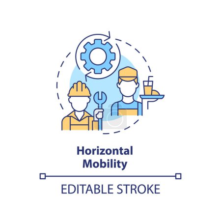 Horizontal mobility multi color concept icon. Changing occupation. Same social level. Working class. Career change. Round shape line illustration. Abstract idea. Graphic design. Easy to use