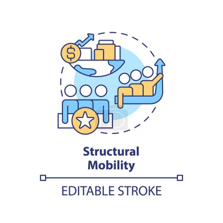 Structural mobility multi color concept icon. Economic growth. Group of people change social status. Socioeconomic changes. Round shape line illustration. Abstract idea. Graphic design. Easy to use