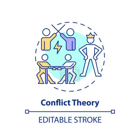 Conflict theory multi color concept icon. Social stratification. Struggling for power and influence. Structural inequality. Round shape line illustration. Abstract idea. Graphic design. Easy to use