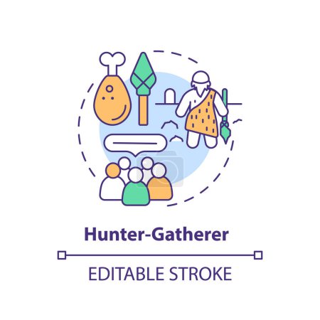 Hunter gatherer multi color concept icon. Type of society. Nomadic lifestyle. Social group. Tribal community. Round shape line illustration. Abstract idea. Graphic design. Easy to use in article