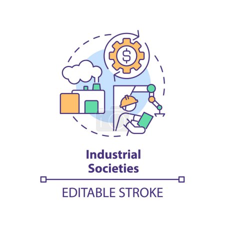 Industrial societies multi color concept icon. Use of technology and machinery. Economic development. Round shape line illustration. Abstract idea. Graphic design. Easy to use in article