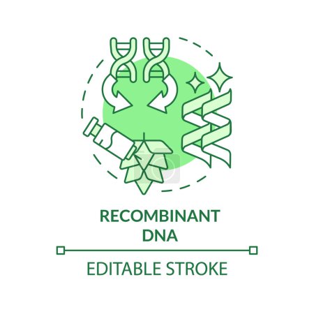 Icône de concept vert ADN recombinant. Séquençage du génome, interférence de l'ADN. Amélioration des cultures. Illustration de forme ronde. Idée abstraite. Conception graphique. Facile à utiliser dans l'article, billet de blog