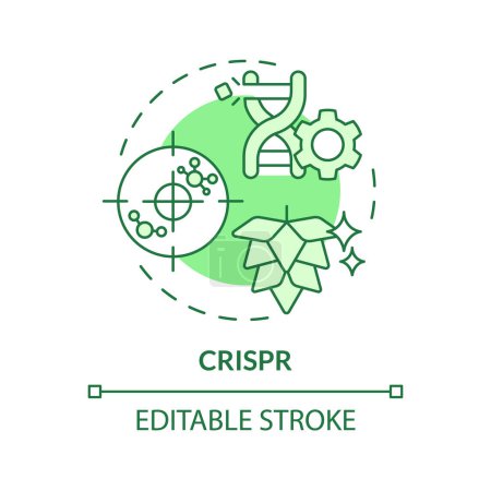 Icono de concepto verde CRISPR. Recombinación de ADN, biología sintética. Bioingeniería genética. Ilustración de línea de forma redonda. Una idea abstracta. Diseño gráfico. Fácil de usar en el artículo, entrada de blog