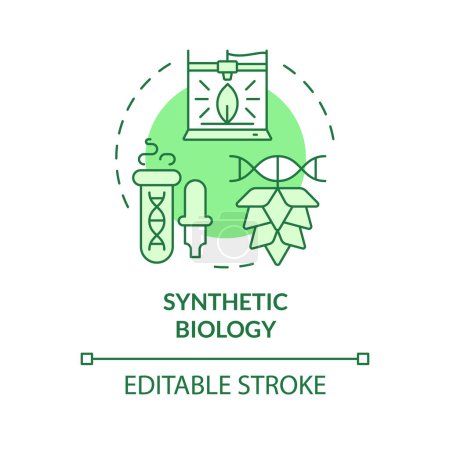 Biología sintética icono concepto verde. Organismos sintéticos, agricultura híbrida. Cultivo de bioingeniería. Ilustración de línea de forma redonda. Una idea abstracta. Diseño gráfico. Fácil de usar en el artículo