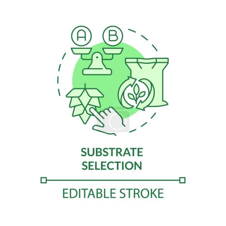Substrate selection green concept icon. Agriculture bioprocessing, synthetic biofertilizers. Biofuel production. Round shape line illustration. Abstract idea. Graphic design. Easy to use