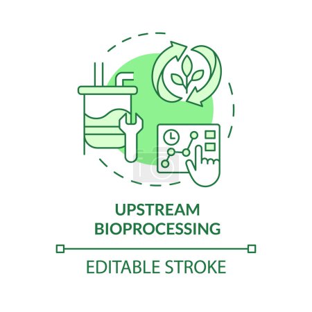 Upstream Bioprozessing grünes Konzept Symbol. Selektive Züchtung, Bioprozessentwicklung. Landwirtschaftliche Bedingungen. Abbildung der runden Formlinie. Abstrakte Idee. Grafikdesign. Einfach zu bedienen