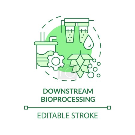 Ilustración de Downstream bioprocessing green concept icon (en inglés). Filtración de microorganismos. Modificación genética, mejora de cultivos. Ilustración de línea de forma redonda. Una idea abstracta. Diseño gráfico. Fácil de usar - Imagen libre de derechos