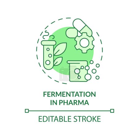 Fermentation in pharma green concept icon. Pharmaceutical industry, antibiotics production. Round shape line illustration. Abstract idea. Graphic design. Easy to use in article, blog post