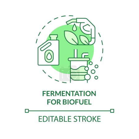 Fermentación para biocombustible icono concepto verde. Producción de bioetanol. Refinación de materiales orgánicos. Ilustración de línea de forma redonda. Una idea abstracta. Diseño gráfico. Fácil de usar en el artículo, entrada de blog