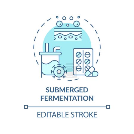 Icono concepto azul suave de fermentación sumergida. Producción industrial farmacéutica. Cultivo biotecnológico. Ilustración de línea de forma redonda. Una idea abstracta. Diseño gráfico. Fácil de usar en el artículo