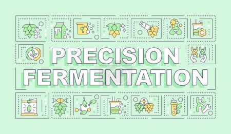 Precision fermentation green word concept. Genetic technology. Typography banner. Flat design. Vector illustration with title text, editable line icons. Ready to use. Arial Black font used