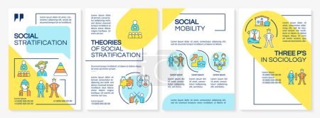 Social stratification blue and yellow brochure template. Leaflet design with linear icons. Editable 4 vector layouts for presentation, annual reports. Questrial, Lato-Regular fonts used