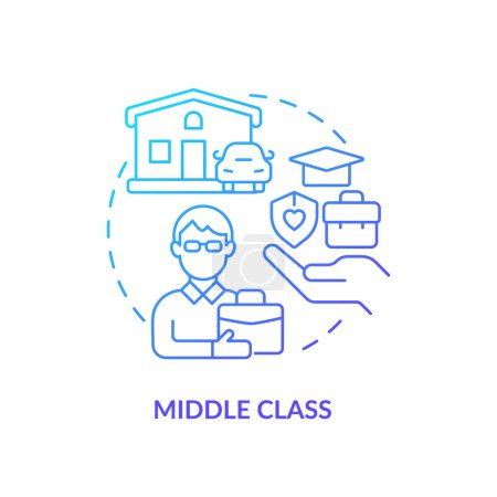 Icono de concepto de gradiente azul de clase media. Sistema de clases. Personal profesional. Estabilidad económica. Ilustración de línea de forma redonda. Una idea abstracta. Diseño gráfico. Fácil de usar en el artículo