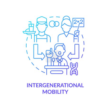 Intergenerationelle Mobilität blaues Gradienten-Konzept-Symbol. Muster sozialer Mobilität. Generationenübergreifend den sozialen Status ändern. Abbildung der runden Formlinie. Abstrakte Idee. Grafikdesign. Einfach zu bedienen