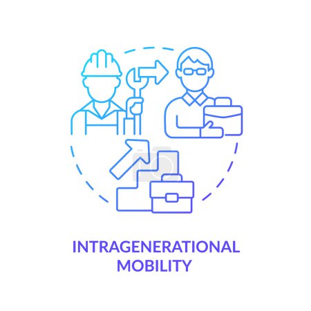 Intragenerational mobility blue gradient concept icon. Career progression. Shift from blue collar to white collar. Round shape line illustration. Abstract idea. Graphic design. Easy to use