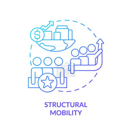 Das blaue Gradienten-Symbol für strukturelle Mobilität. Wirtschaftswachstum. Gruppen von Menschen ändern ihren sozialen Status. Sozioökonomische Veränderungen. Abbildung der runden Formlinie. Abstrakte Idee. Grafikdesign. Einfach zu bedienen