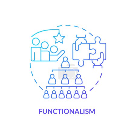 Funcionalismo icono concepto gradiente azul. Teoría de la estratificación social. Jerarquía social. Colaboración en equipo. Ilustración de línea de forma redonda. Una idea abstracta. Diseño gráfico. Fácil de usar