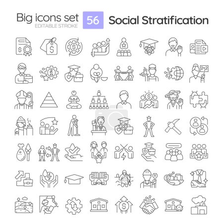 Social stratification linear icons set. Class system. Social hierarchy. Socioeconomic disparity. Customizable thin line symbols. Isolated vector outline illustrations. Editable stroke