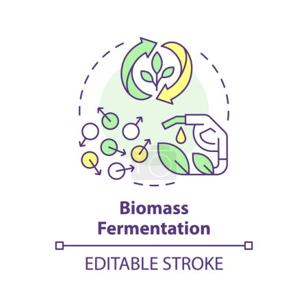 Icono de concepto multicolor de fermentación de biomasa. Proceso biotecnológico, proteínas alternativas. Ilustración de línea de forma redonda. Una idea abstracta. Diseño gráfico. Fácil de usar en el artículo, entrada de blog