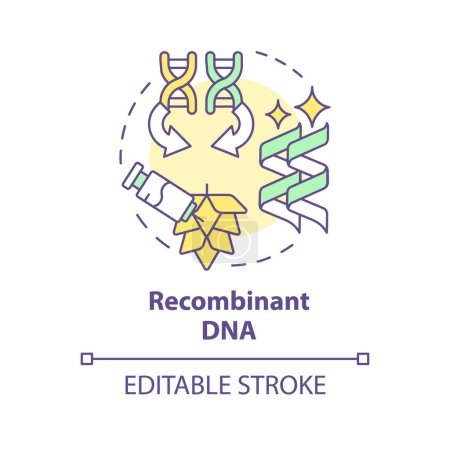Icono de concepto multicolor de ADN recombinante. Secuenciación del genoma, interferencia del rna. Mejora de cultivos. Ilustración de línea de forma redonda. Una idea abstracta. Diseño gráfico. Fácil de usar en el artículo, entrada de blog