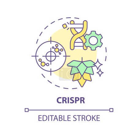 CRISPR icono concepto multicolor. Recombinación de ADN, biología sintética. Bioingeniería genética. Ilustración de línea de forma redonda. Una idea abstracta. Diseño gráfico. Fácil de usar en el artículo, entrada de blog