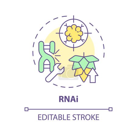 RNAi icono concepto multicolor. Interferencia de ARN. Modificación genética, bioingeniería. Ilustración de línea de forma redonda. Una idea abstracta. Diseño gráfico. Fácil de usar en el artículo, entrada de blog