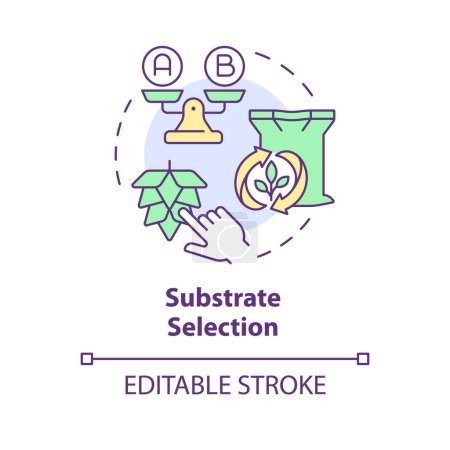 Substrate selection multi color concept icon. Agriculture bioprocessing, synthetic biofertilizers. Biofuel production. Round shape line illustration. Abstract idea. Graphic design. Easy to use