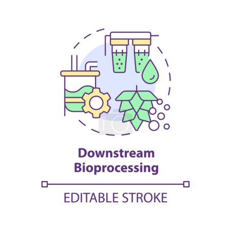Ilustración de Downstream bioprocessing multi color concept icon. Filtración de microorganismos. Modificación genética, mejora de cultivos. Ilustración de línea de forma redonda. Una idea abstracta. Diseño gráfico. Fácil de usar - Imagen libre de derechos