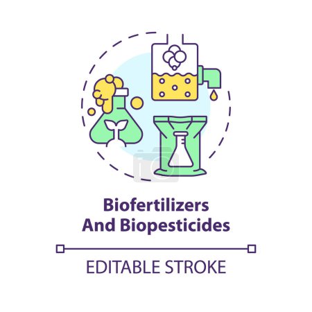 Biofertilizers and biopesticides multi color concept icon. Agriculture cultivation conditions. Crop improvement. Round shape line illustration. Abstract idea. Graphic design. Easy to use in article