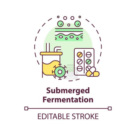 Submerged fermentation multi color concept icon. Pharmaceutical industry production. Biotechnological cultivation. Round shape line illustration. Abstract idea. Graphic design. Easy to use in article