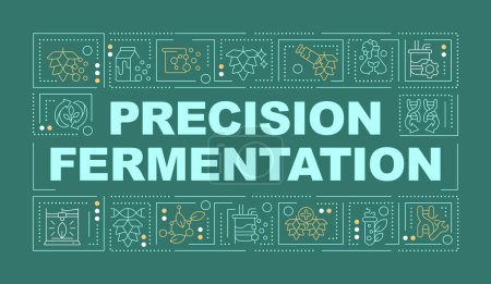Precision fermentation green word concept. Food production. Typography banner. Flat design. Vector illustration with title text, editable line icons. Ready to use. Arial Black font used