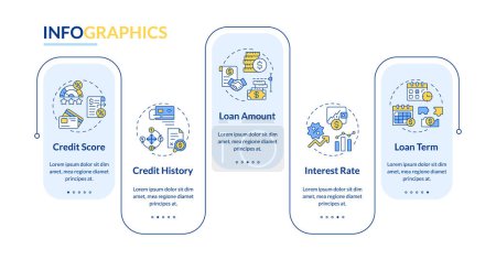 Essential lending elements rectangle infographic template. Peer-to-peer. Data visualization with 4 steps. Editable timeline info chart. Workflow layout with line icons. Lato-Bold, Regular fonts used