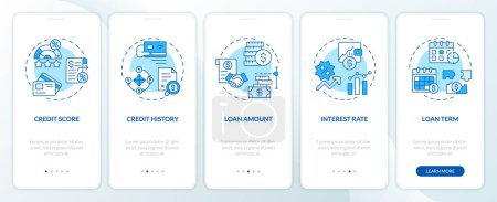 Essential lending elements blue onboarding mobile app screen. Peer-to-peer walkthrough 5 editable graphic instructions with linear concepts. UI, UX, GUI template. Myriad Pro-Bold, Regular fonts used
