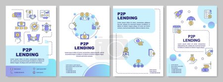 Illustration for P2P lending blue circle brochure template. Alternative lending. Leaflet design with linear icons. Editable 4 vector layouts for presentation, annual reports. Arial-Black, Myriad Pro-Regular fonts used - Royalty Free Image