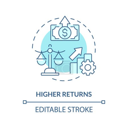 Higher returns soft blue concept icon. Effective investment management. Peer-to-peer lending. Profits. Round shape line illustration. Abstract idea. Graphic design. Easy to use in marketing