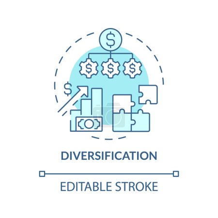 Diversification soft blue concept icon. Investment strategy. Risk mitigation technique. Investing in P2P loans. Round shape line illustration. Abstract idea. Graphic design. Easy to use in marketing