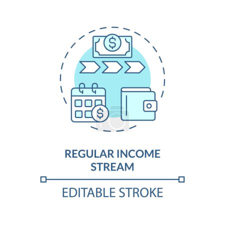 Regular income stream soft blue concept icon. Monthly interest payments from borrowers. Investment. Round shape line illustration. Abstract idea. Graphic design. Easy to use in marketing