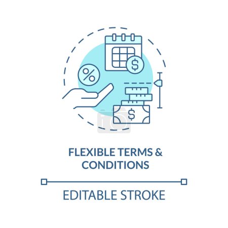 Flexible Bedingungen weiches blaues Konzept Symbol. Kreditbeträge und Tilgungspläne. Abbildung der runden Formlinie. Abstrakte Idee. Grafikdesign. Einfache Anwendung im Marketing
