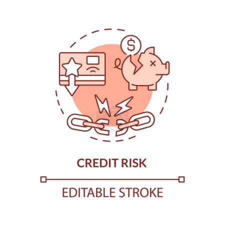 Credit risk red concept icon. Risk of default. P2P loans. Borrower fails to make required payments. Round shape line illustration. Abstract idea. Graphic design. Easy to use in marketing