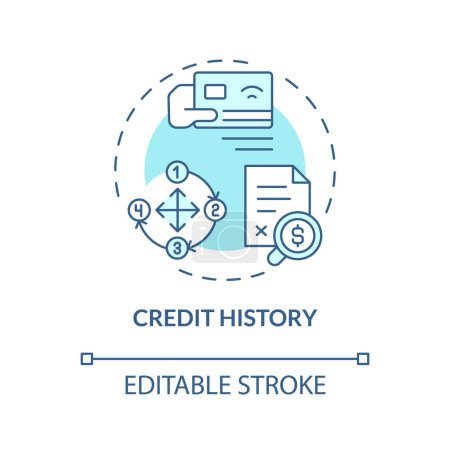 Credit history soft blue concept icon. Credit card accounts information, loans, repayment records. Round shape line illustration. Abstract idea. Graphic design. Easy to use in marketing