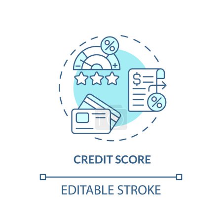 Credit Score weiches blaues Konzept Symbol. Analyse von Kreditdateien. Kreditwürdigkeit. P2P-Kredite. Abbildung der runden Formlinie. Abstrakte Idee. Grafikdesign. Einfache Anwendung im Marketing