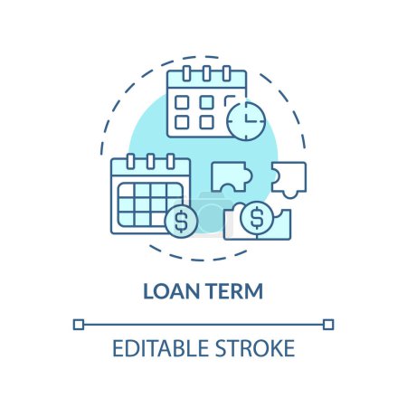 Loan term soft blue concept icon. Borrowers repayment schedule and total amount of interest. Round shape line illustration. Abstract idea. Graphic design. Easy to use in marketing
