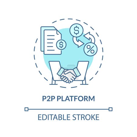 Plataforma P2P icono concepto azul suave. Búsqueda y conexión de prestatarios y prestamistas. Ilustración de línea de forma redonda. Una idea abstracta. Diseño gráfico. Fácil de usar en marketing