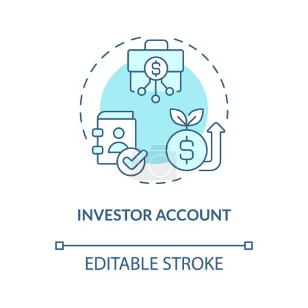 Anlegerkonto weiches blaues Konzept Symbol. Füllen Sie persönliche und finanzielle Informationen aus. Investieren Sie Geld, um Kredite zu finanzieren. Abbildung der runden Formlinie. Abstrakte Idee. Grafikdesign. Einfache Anwendung im Marketing