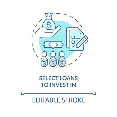 Select loans to invest in soft blue concept icon. Choose loans to fund. Peer-to-peer lending. Investment. Round shape line illustration. Abstract idea. Graphic design. Easy to use in marketing