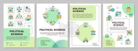 Politics science circle green brochure template. Government structure. Leaflet design with linear icons. Editable 4 vector layouts for presentation, annual reports. Arial-Bold, Lato-Regular fonts used