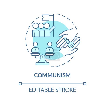 Communism ideology soft blue concept icon. Classless social structure. Planning economic system. Social equality regime. Round shape line illustration. Abstract idea. Graphic design. Easy to use